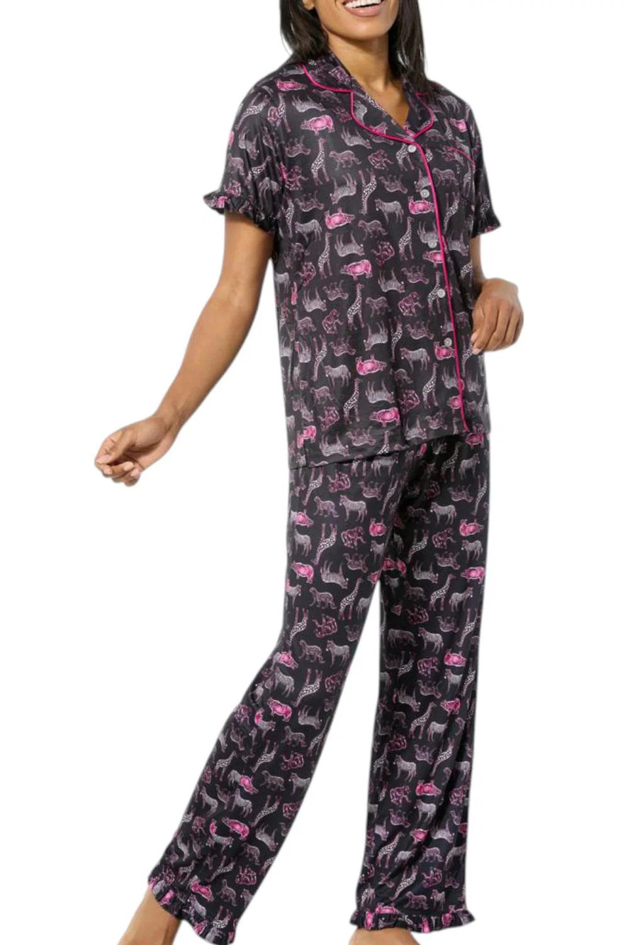C Wonder by Christian Siriano Printed Ruffle PJ Set Black Animal Print - Regular